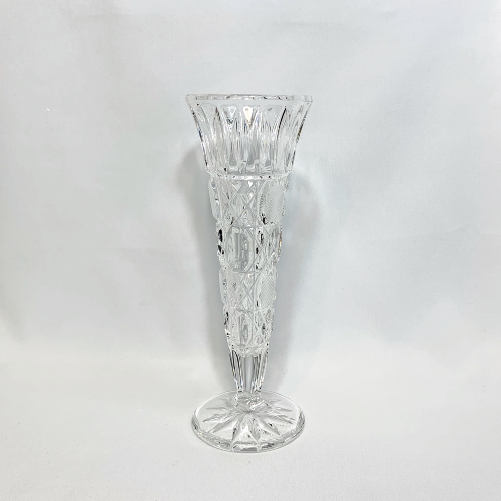 Vintage Bohemian Cut Clear Crystal Glass Vase 6" H